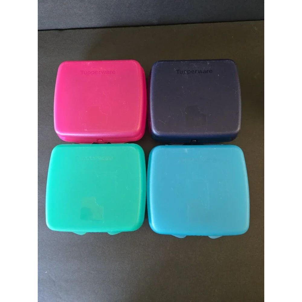 Tupperware Hinged Sandwich Keepers -Set of 4- Jewel Toned Pink Blue Turquoise
